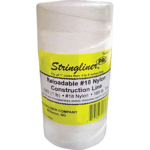 Stringliner 35703 Pro Series Construction Line, #18 Dia, 1080 ft L, 165 lb Working Load, Nylon, White