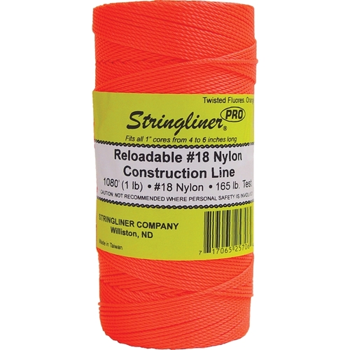 Pro Series Construction Line, #18 Dia, 1080 ft L, 165 lb Working Load, Nylon, Fluorescent Orange