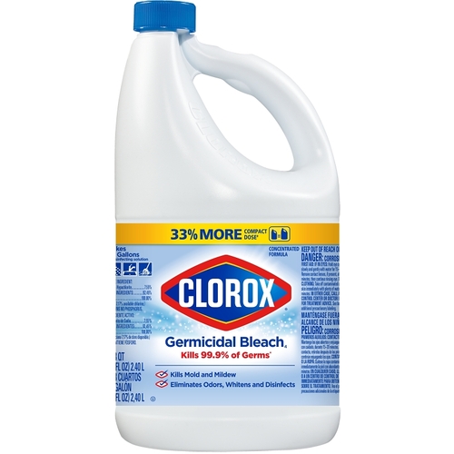 CLOROX 32464 Germicidal Bleach, 81 oz, Liquid, Bleach, Pale Yellow