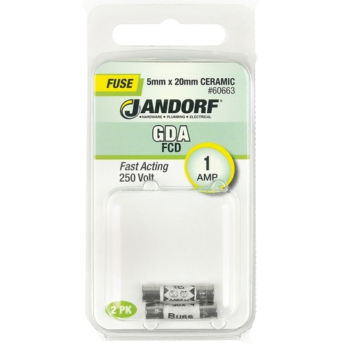 Jandorf 60663 Fast Acting Fuse, 1 A, 250 V, 1500 A Interrupt, Ceramic Body