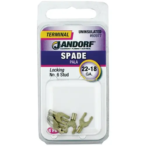 Spade Terminal, 600 V, 22 to 18 AWG Wire, #6 Stud, Copper Contact