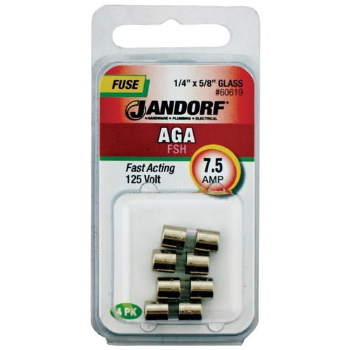 Jandorf 60619 Fast Acting Fuse, 7.5 A, 125 V, 1 kA Interrupt, Glass Body