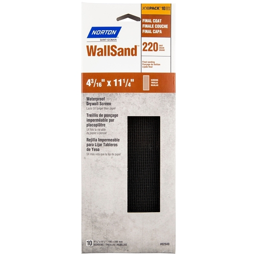 Screen Sheet, 11-1/4 in L, 4-3/16 in W, 220 Grit, Very Fine, Silicone Carbide Abrasive, 10-Sheet - pack of 10