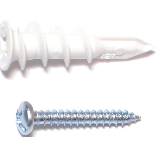 Hollow Wall Anchor with Screw, #6 Thread, 1 in L, Plastic