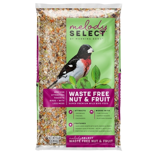 Melody Select Series Wild Bird Food, Premium, Waste-Free, Fruit, Nut Flavor, 5 lb Bag