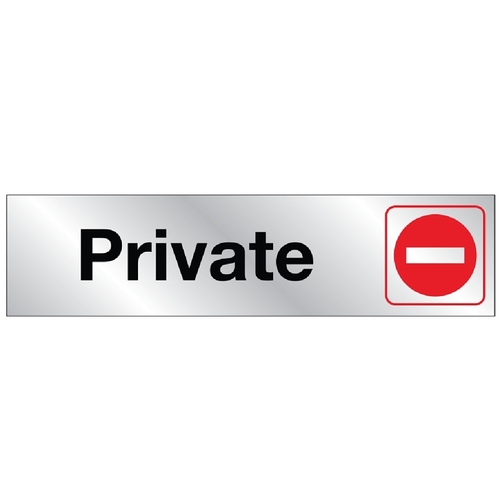 Sign, Private, Silver Background, Vinyl, 2 x 8 in Dimensions - pack of 10