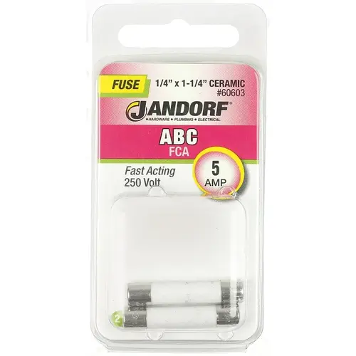 Fast Acting Fuse, 5 A, 250 V, 200 A, 10 kA Interrupt, Ceramic Body Gray