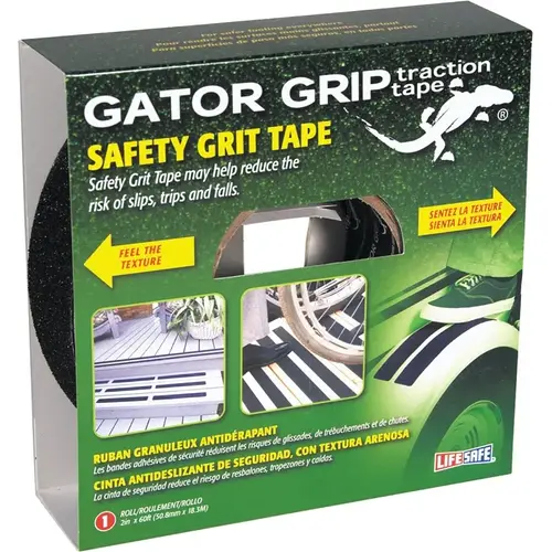 Gator Grip Traction Tape, 60 ft L, 2 in W, PVC Backing, Black