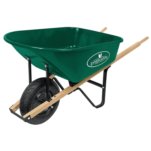 Wheelbarrow, 6 cu-ft Volume, Steel, 1 -Wheel, 16 in Wheel Green