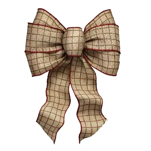 Deluxe Bow, Rustic Plaid Design, Fabric Cream/Red/Red