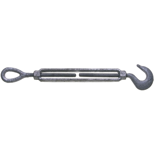 Turnbuckle, 2250 lb Working Load, 5/8 in Thread, Hook, Eye, 6 in L Take-Up, Galvanized Steel