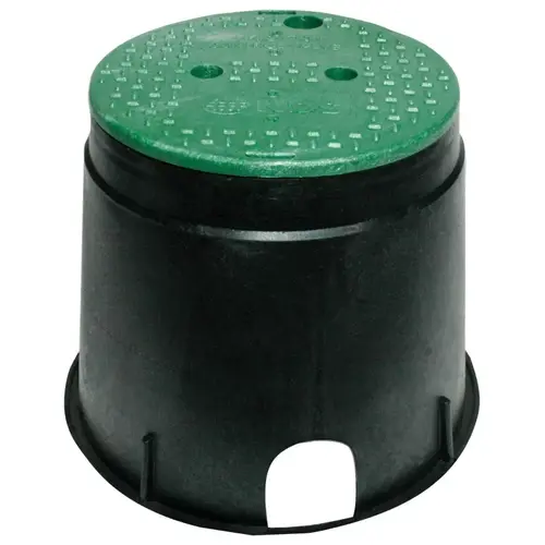 NDS 111BC-AST/111BC 111BC Valve Box with Overlapping ICV Cover, 12-7/8 in L, 11-5/8 in H, 2-1/2 x 2-3/4 in Pipe Slots, Polyolefin Black/Green