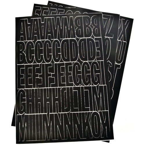 Die-Cut Number and Letter Set, 2 in H Character, Black Character, Black Background, Vinyl