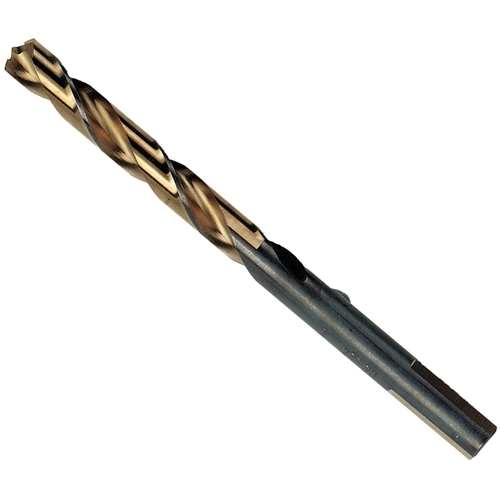 Jobber Drill Bit, 17/64 in Dia, 4-1/8 in OAL, Spiral Flute, 17/64 in Dia Shank, 3-Flat Shank Black/Gold Oxide