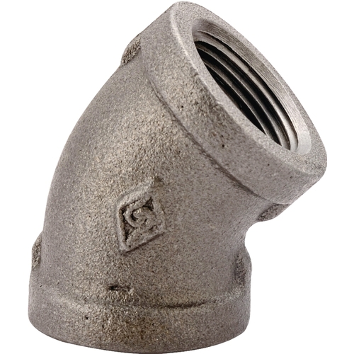 Pipe Elbow, 2 in, FIP, 45 deg Angle, Malleable Iron, SCH 40 Schedule, 300 psi Pressure