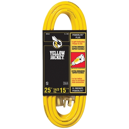 YELLOW JACKET 2886 CORD EXT WITH/LT 14/3X25FT YEL