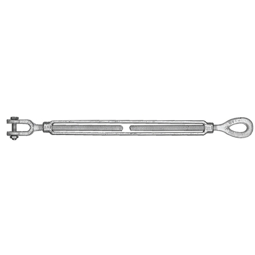 Turnbuckle, 2200 lb Working Load, 1/2 in Thread, Jaw, Eye, 6 in L Take-Up, Galvanized Steel