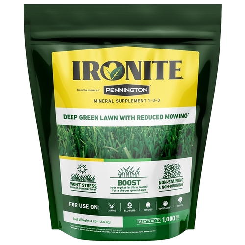 Ironite 100544882 100519429 Lawn Fertilizer, 3 lb Bag, Solid, 1-0-1 N-P-K Ratio