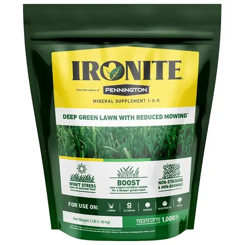 Ironite 100544882 100519429 Lawn Fertilizer, 3 lb Bag, Solid, 1-0-1 N-P-K Ratio