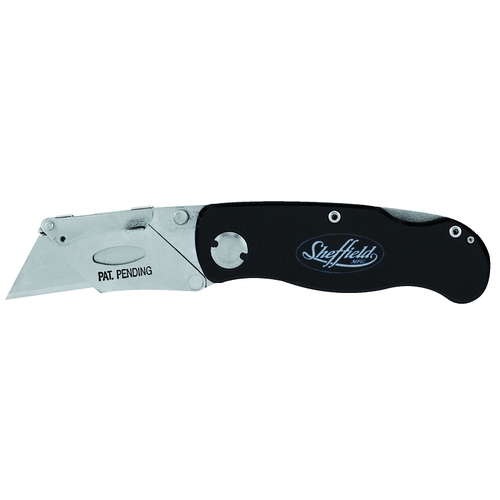 SHEFFIELD 12613 Utility Knife, 2-1/2 in L Blade, Stainless Steel Blade, Curved Handle, Black Handle