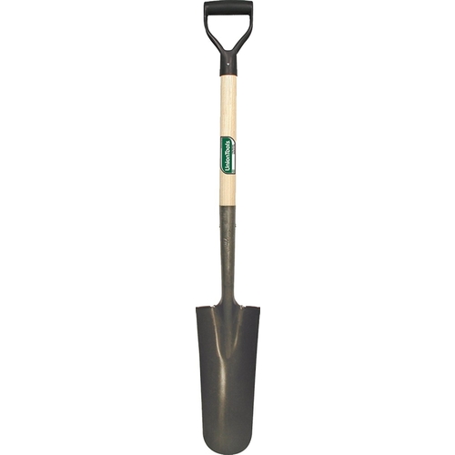 Drain Spade Shovel, 5-1/4 in W Blade, Steel Blade, Hardwood Handle, D-Shaped Handle, 27 in L Handle