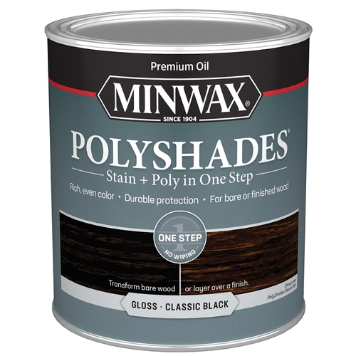 PolyShades 444 Wood Stain and Polyurethane, Gloss, Classic Black, Liquid, 1 qt, Can