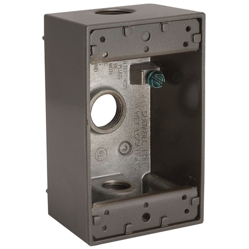 Hubbell 5320-2 Weatherproof Box, 3 -Outlet, 1 -Gang, Aluminum, Bronze, Powder-Coated