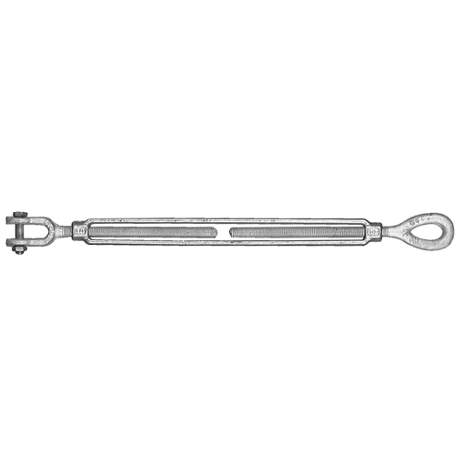 Turnbuckle, 2200 lb Working Load, 1/2 in Thread, Jaw, Eye, 9 in L Take-Up, Galvanized Steel