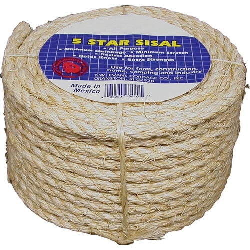 T.W. Evans Cordage 23-405 Rope, 3/8 in Dia, 50 ft L, 900 lb Working Load, Sisal