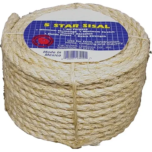 T.W. Evans Cordage 22-400 Fiber Rope, 3/8 in Dia, 732 ft L, Sisal, Natural