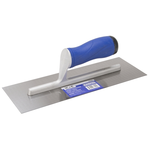 Cement Trowel, 12 in L Blade, 4 in W Blade, Right Angle End, Ergonomic Handle, Plastic Handle