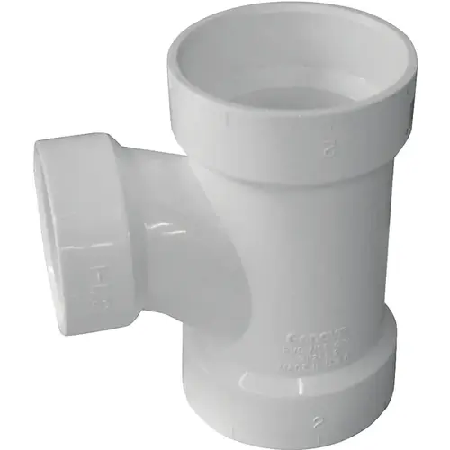 Sanitary Pipe Tee, 4 x 3 in, Hub, PVC, White