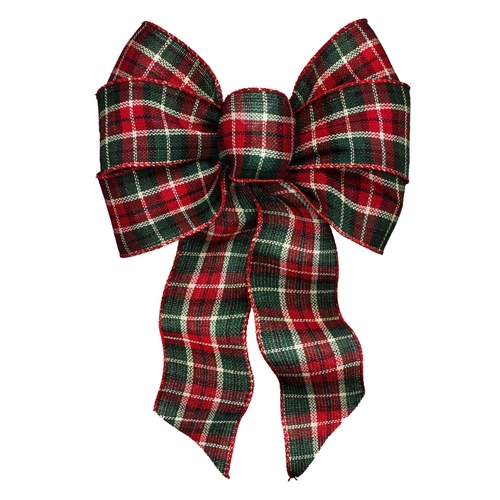 HOLIDAY TRIMS INC. 6126 Deluxe Bow, Cheer Plaid Design, Fabric Cream/Green/Red