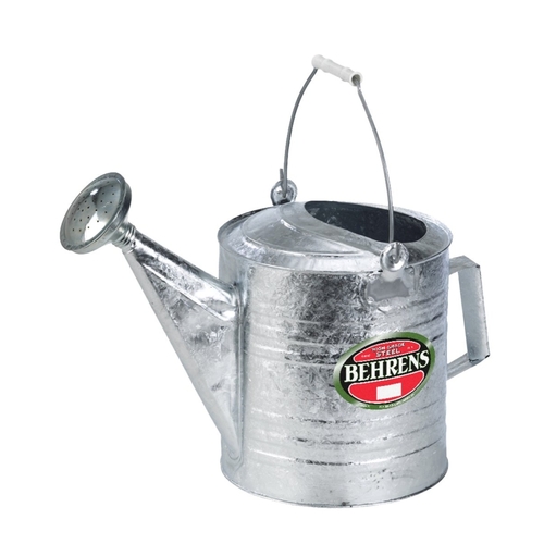Watering Can with Red Wooden Handle, 2.5 gal Can, Steel, Gray, Galvanized