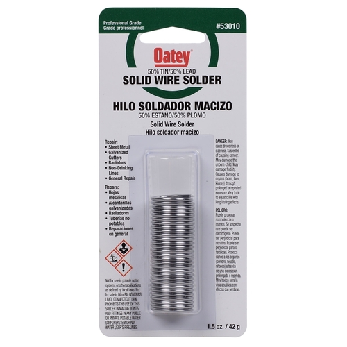 Oatey 53010 Leaded Solder, 1 oz Carded, Solid, Silver, 361 to 421 deg F Melting Point