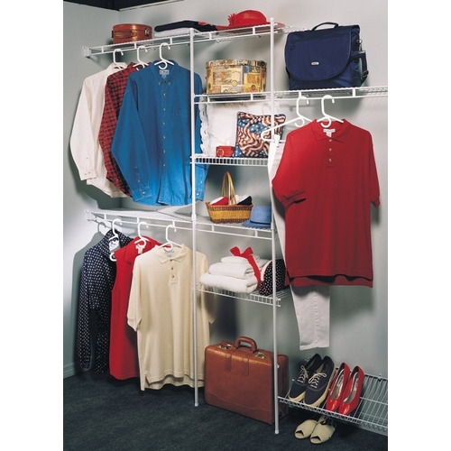 Closet Organizer Kit, Steel, White, Vinyl-Coated