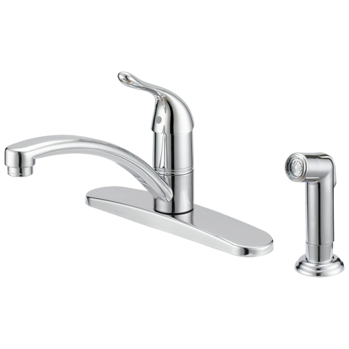 Kitchen Faucet, 1.8 gpm, 1-Faucet Handle, 4-Faucet Hole, Metal/Plastic, Chrome Plated