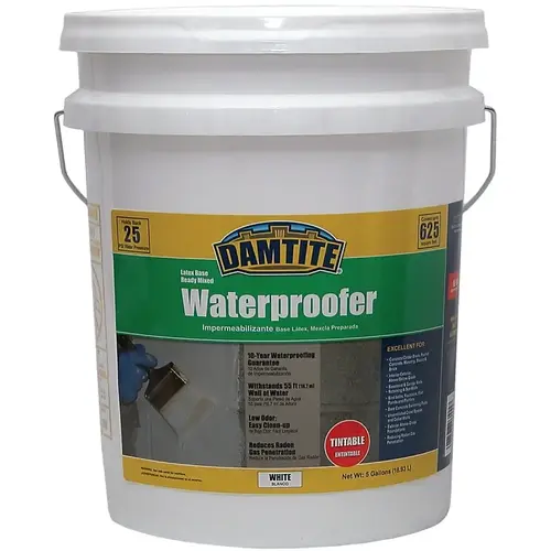 Latex Waterproofer, White, Liquid, 5 gal Pail