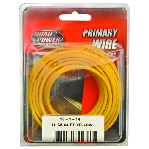Electrical Wire, 16 AWG Wire, 25/60 VAC/VDC, Copper Conductor, Yellow Sheath, 24 ft L