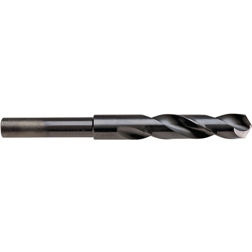 Silver and Deming Drill Bit, 5/8 in Dia, 6 in OAL, Spiral Flute, 1/2 in Dia Shank, Flat, Reduced Shank Black Oxide