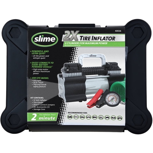 Slime 40026 2X Tire Inflator, 12 V, 0 to 150 psi Pressure, Dial Gauge