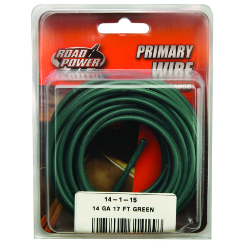 56421933 Primary Wire, 14 ga Wire, 60 VDC, Copper Conductor, Green Sheath, 17 ft L