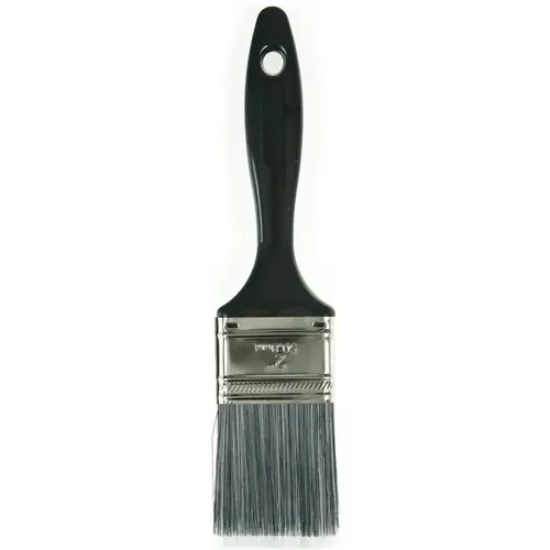 Paint Brush, 2 in W, 2-1/2 in L Bristle, Nylon/Polyester Bristle, Varnish Handle Silver