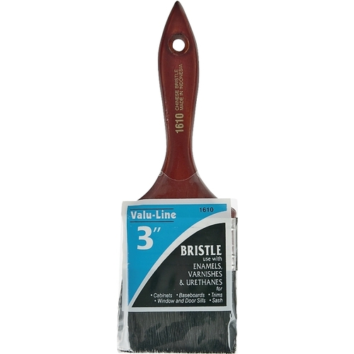 -3 Varnish/Wall Brush, 3 in W, 2-1/4 in L Bristle, China Bristle, Varnish Handle Black/Walnut