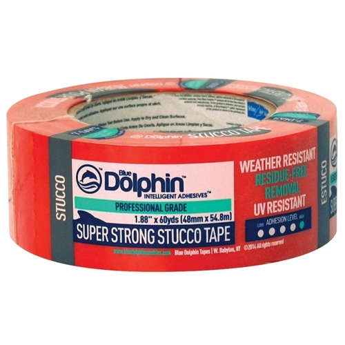 Blue Dolphin TP STUCCO 0200 Exterior Tape, 60 yd L, 1.88 in W, Polyethylene Backing