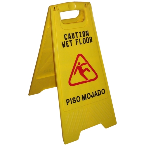 ZEPHYR INDUSTRIES 45100 Wet Floor Sign, CAUTION WET FLOOR, PISO MOJADO, English, Spanish