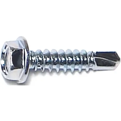 Screw, #8 Thread, 3/4 in L, Hex, Socket Drive, Self-Drilling Point, Steel, Zinc