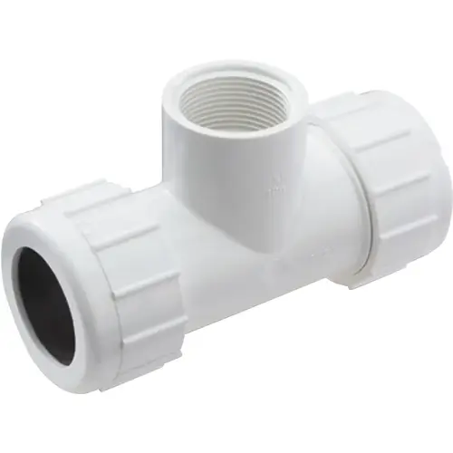 CPT-0750-T Pipe Tee, 3/4 in, Compression x FNPT, PVC, White, SCH 40 Schedule, 150 psi Pressure