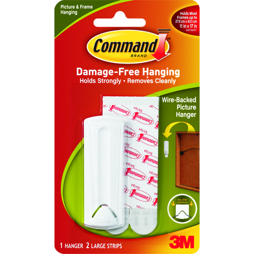 Command 17041 Picture Hanger, 5 lb, Plastic, White, Adhesive Strip Mounting
