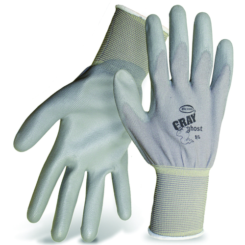 Boss 3000M Gray Ghost General-Purpose Gloves, M, Knit Wrist Cuff, Polyurethane Coating, PVC Glove, Gray